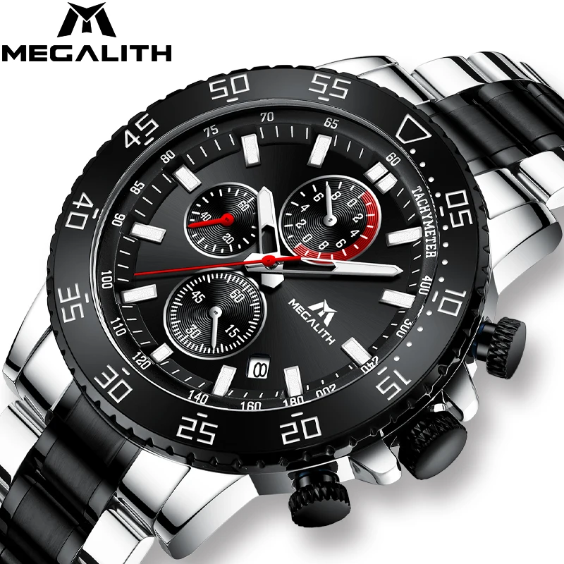 

Reloj de mujer MEGALITH Quartz Led Digital Clock Male Fashion Style Three Dial Work 6 Pointer Working Luxury Mens Watch