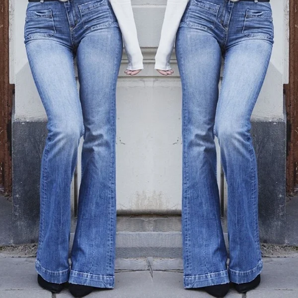 

YHCK059 Women's Fashion High Waist Jeans Flares Casual Wide Leg Denim Jeans Blue Sexy Long Pants bell-bottoms