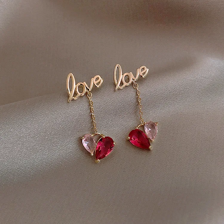 

love letters red rhinestone drop earrings