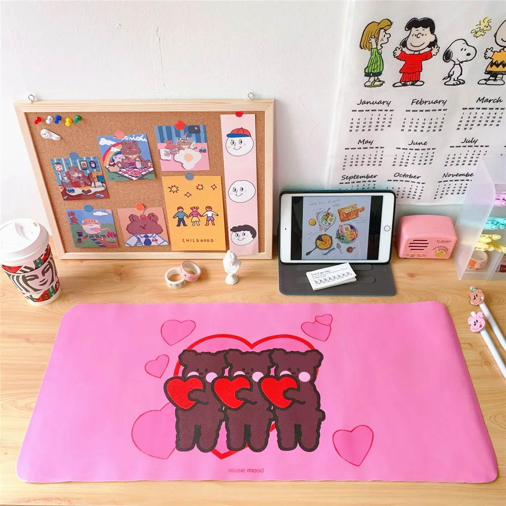 

Wholesale ins popular Korean cartoon bear high quality OEM rubber sheet material for mouse pad gaming mouse Mats, As pictures