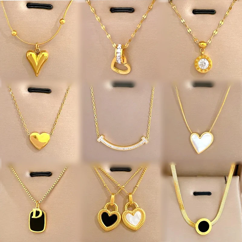 

Top Quality Real Gold Plated Stainless Steel Heart Pendant Necklace Women Men Non Tarnish Choker Necklace Jewelry Gift