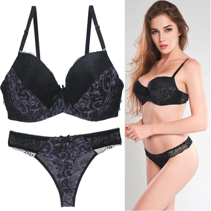

New Lace Sexy Bra Set Underwear Women Set Push Up Embroidery Lingerie Plus Size Breathable Bras And Panty Sets, Beige,blue,purple,red,black