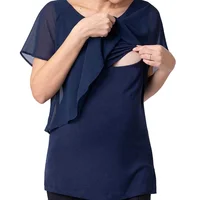 

Women's Maternity Nursing Tops Plus Size Summer Short Sleeve Solid Chiffon Breastfeeding T-Shirt Blouse