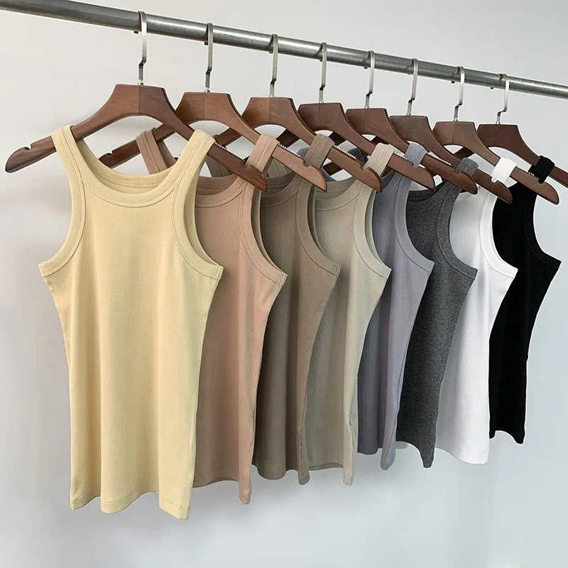 

Logo Custom High Quality Cotton Women Regular Length Ribbed Tight Knitted Soft Workout Tank Top, In available