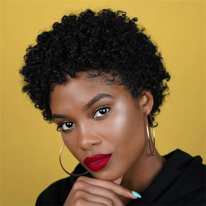 

Factory Stock Supply Afro Kinky Curly Wigs For Black Women 100% Human Hair Short Wigs