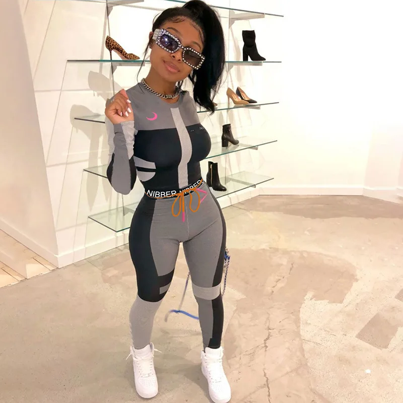 Women color block gym sportswear two piece tracksuit jogger yoga sets fitness