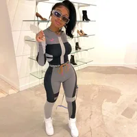 

Women color block gym sportswear two piece tracksuit jogger yoga sets fitness