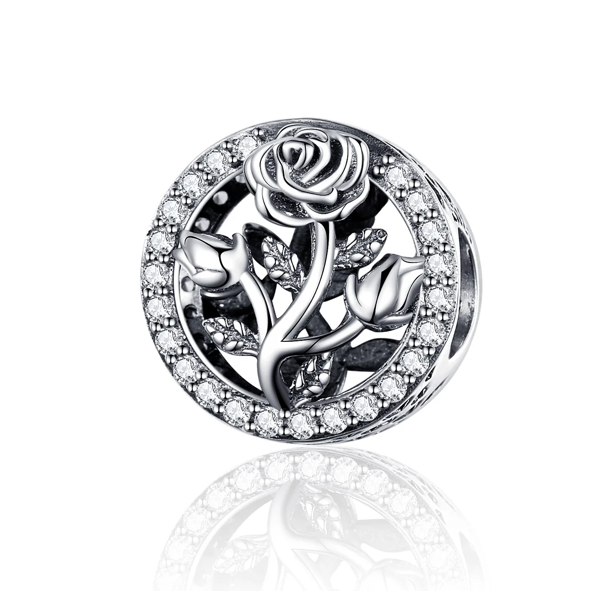 

Sterling silver beaded rose S925 silver pendant DIY bracelet charms, Sliver