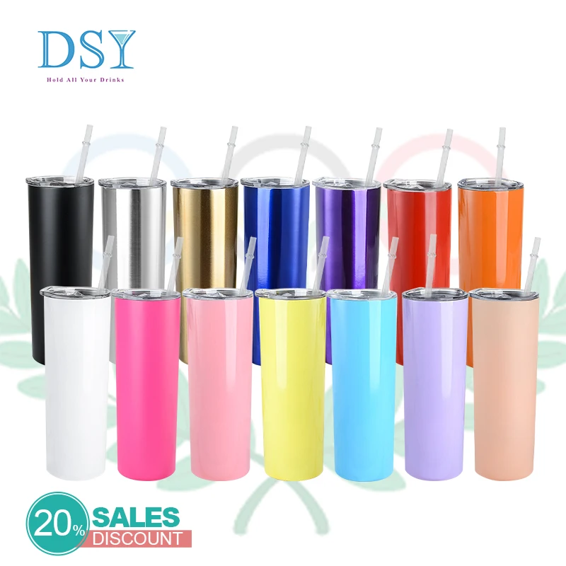 

20oz Skinny Tumbler Double Walled Insulated Stainless Steel Colorful Skinny Tumblers with Straw, Customized color