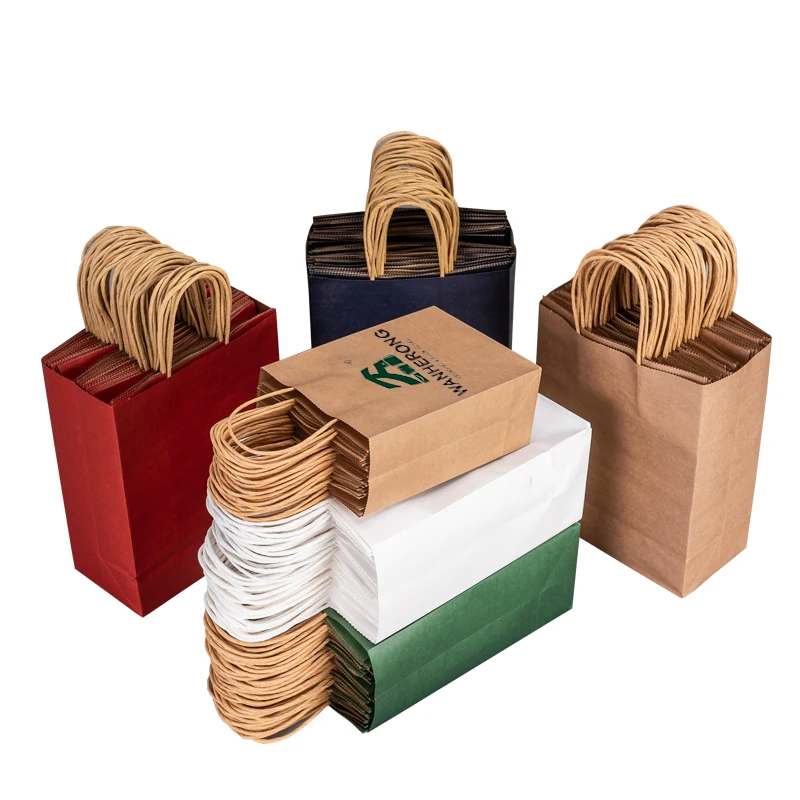 

Promotional custom printed logo recycled takeaway shopping gift brown kraft paper bags manufacturer with handles