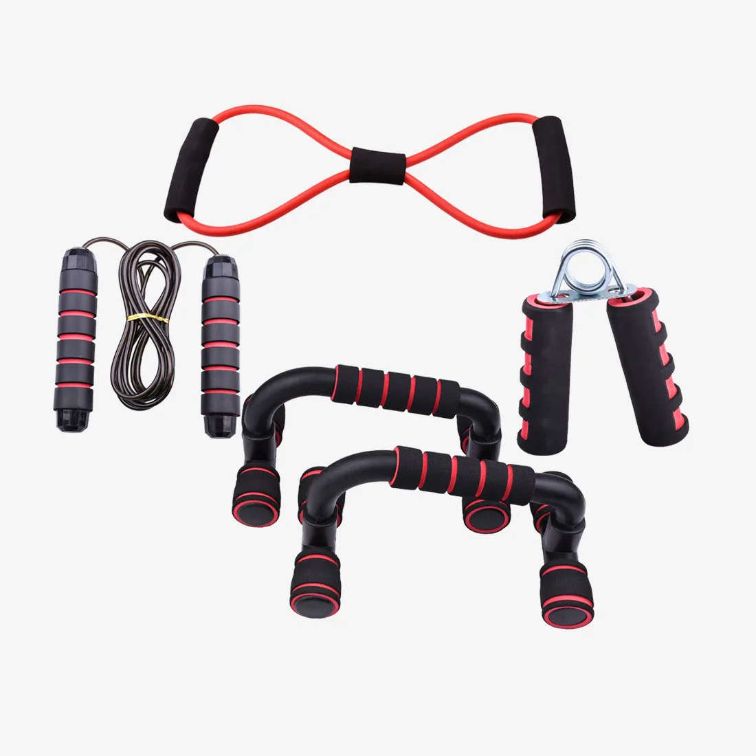 

Five-sets Spot wholesale red push-up bracket jump rope combination set non-slip household men weight loss small fitness