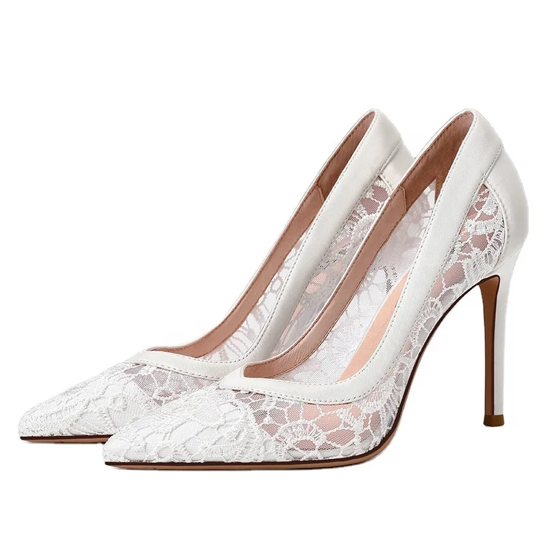

Beautiful Elegant Classic Breathable Embroidery Red White Lace Lady Wedding Bridal Shoes For Bride 2021, Black, pink