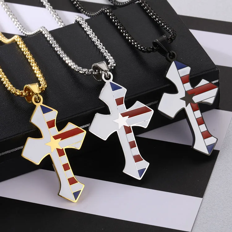 

Free sample American style stainless steel customised jewelry personalized mens enamel cross pendant