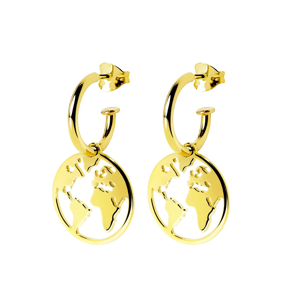 

popular gift 18k gold vermeil jewelry 925 sterling silver high polish world map hoop earrings for women