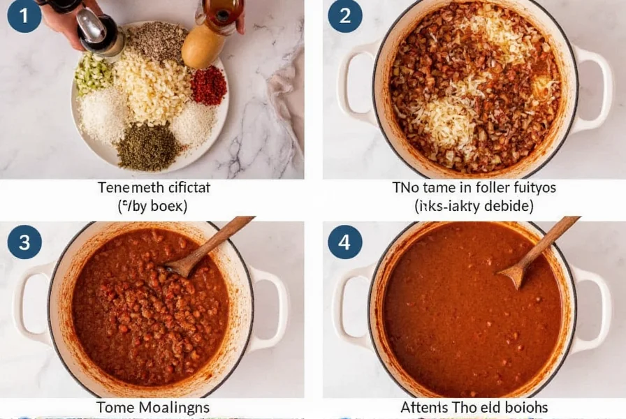 Step-by-step preparation of healthy chili showing ingredient substitutions for lower calorie content