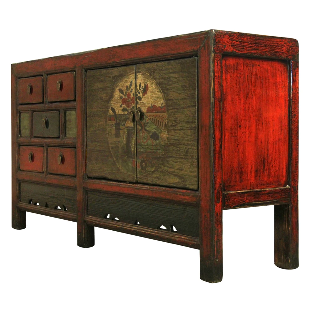 
china beijing old solid wooden painted furniture antique bar cabinet reproduced sideboard East Art storage cabinet sideboard 