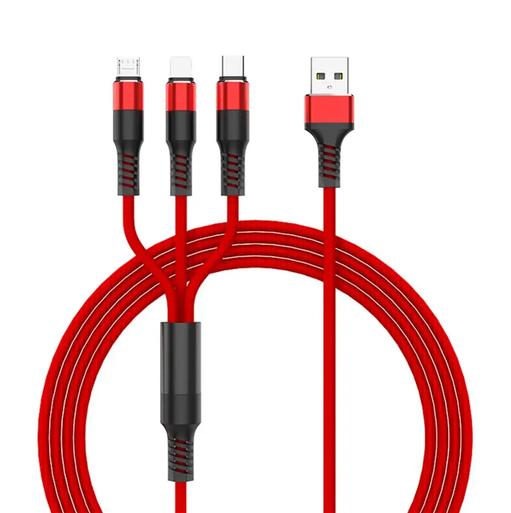 

Multi 3 in1 USB Charging Cable Nylon Braided USB Cables Fast Multiple Charging cords, Black/red/blue