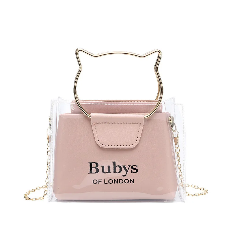 

New hot-selling woman Pu leather waterproof student chain messenger transparent jelly bag girls handbag
