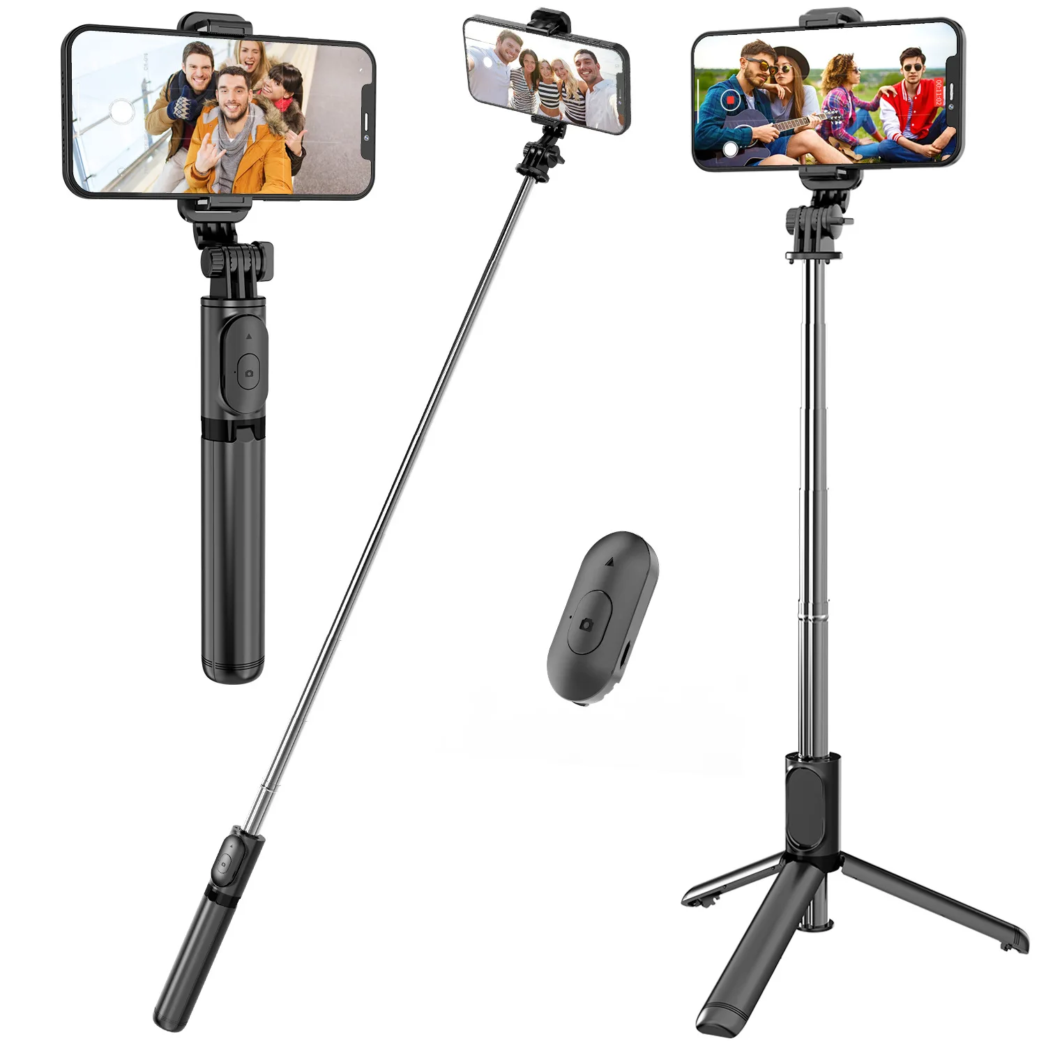 

Q01 101cm Wireless BT Selfie Stick Foldable Tripod Expandable Monopod With Remote Shutter For smartphone Action Camera, Black/white