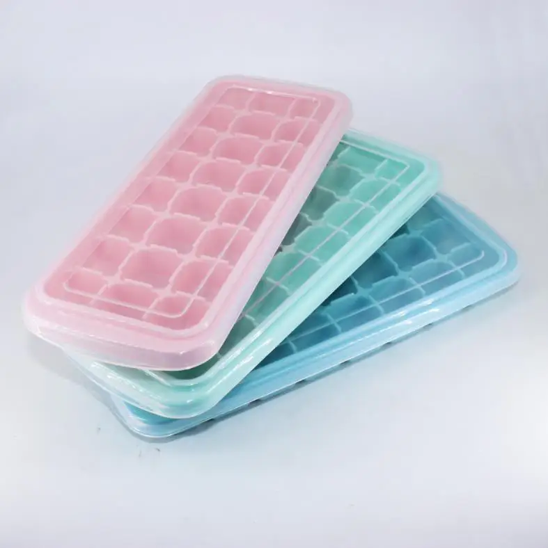 

High Quality Silicone Ice Cube Molds Whol Esale Durable 24 Cavity Silicone Ice Cube Trays With Lid, Green;pink;blue;grey;white