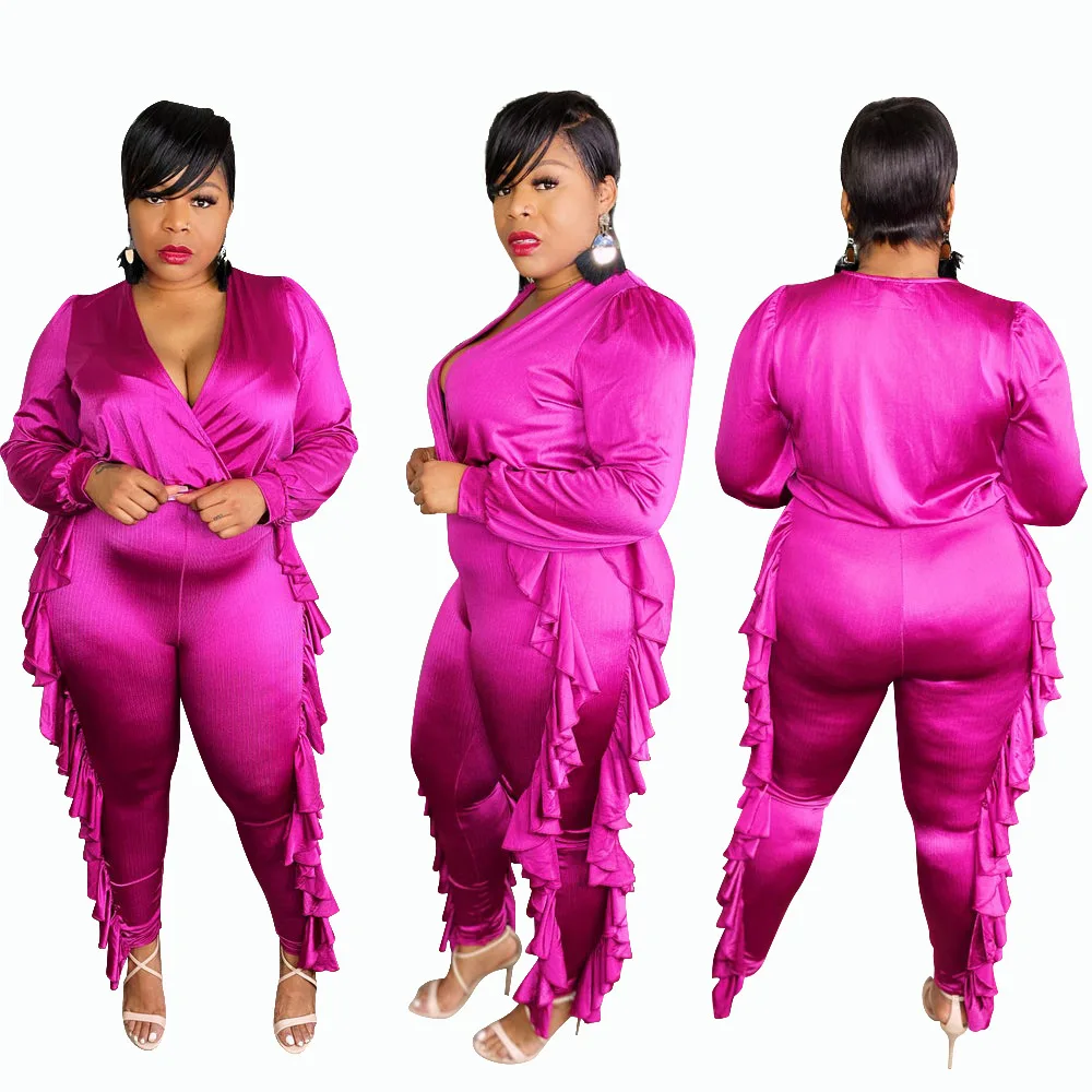 

B54338A 2021 New style women clothing fashion v neck plus size jumpsuit, Rosy