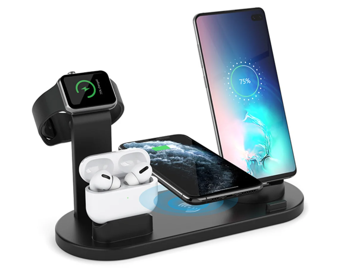 

amazon bestseller 2022 3 in 1 portable wireless charger charging stations 10W foldable 4-in-1 charging station charger wireless, White/black/silver/rose/grey