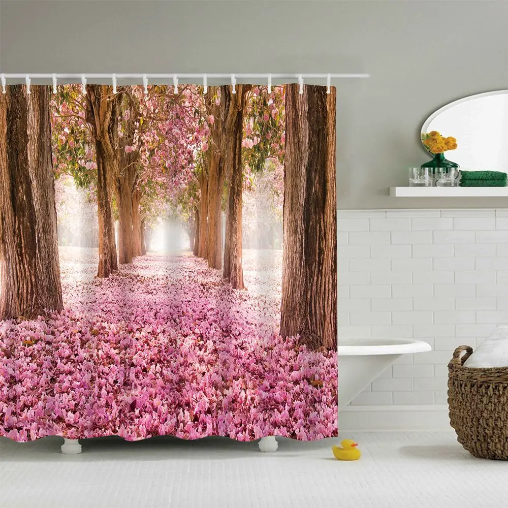

High quality waterproof 3d printed Forest path bathroom polyester shower curtain