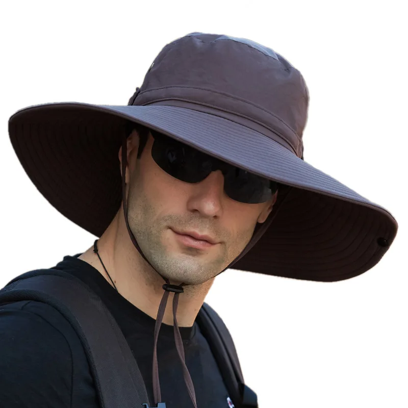 

2024 new products 12cm Large Brim Plain Hiking Climbing Outdoor Sun Hats Men Sun Protection custom extra large bucket hat