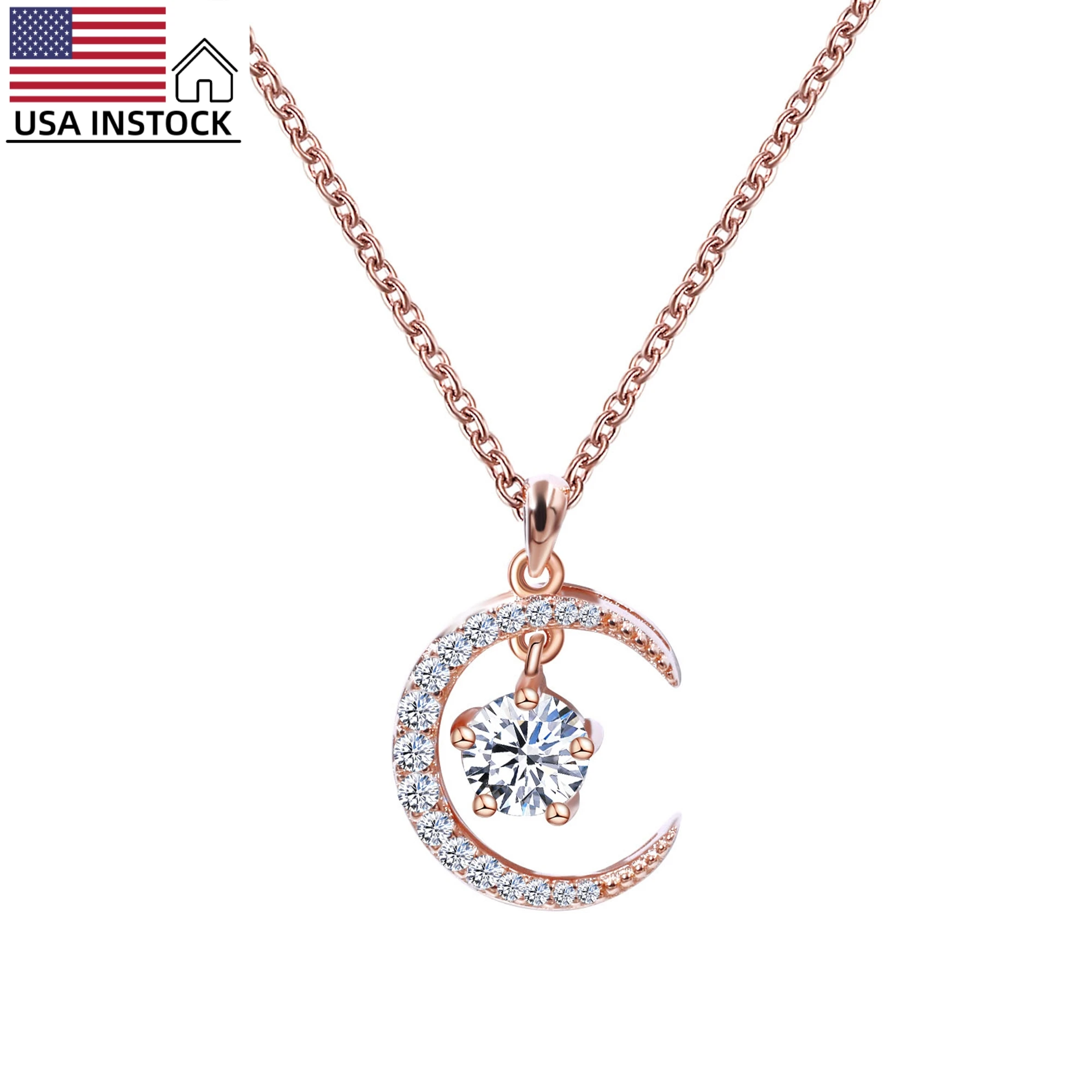 

USA Stock Freeshipping 925 Silver 18k Gold Plated Fine Jewelry VVS Moissanite Moon Necklaces For Women