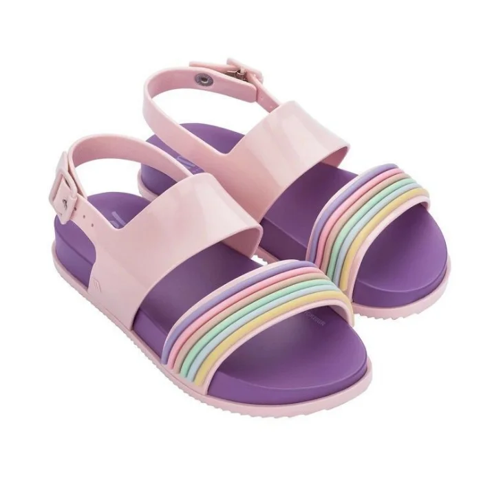 

Colorful Rainbow Stripe Soft PVC Material Kids Girl's Sandals