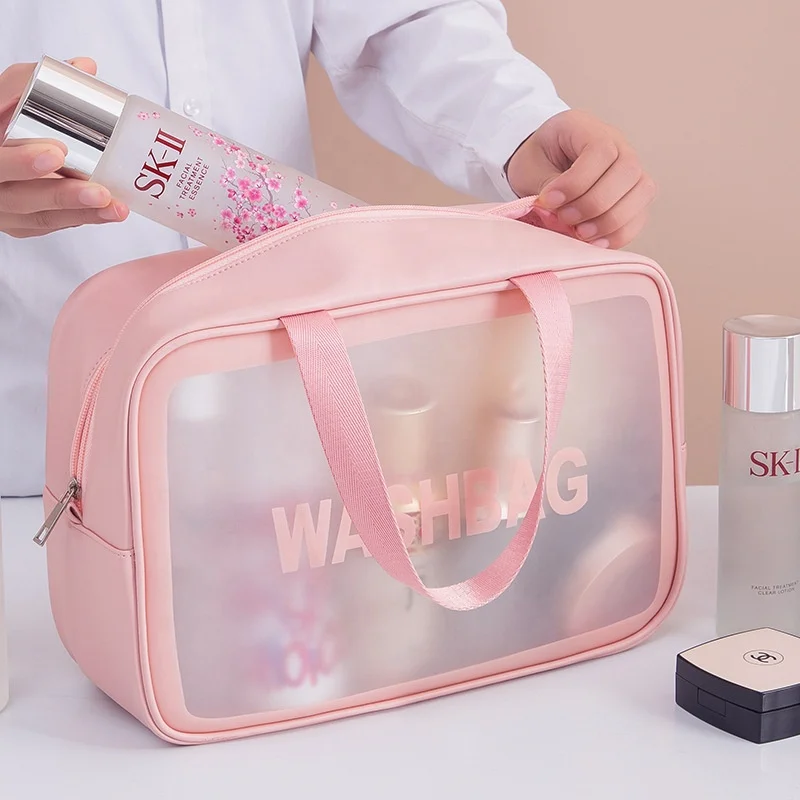 

Custom Logo small Pink Waterproof cosmetic bags TPU Zip Pouch Kit Transparent VANITY Beauty Clear Travel Makeup mini Wash Bag, Pink , black , or oem