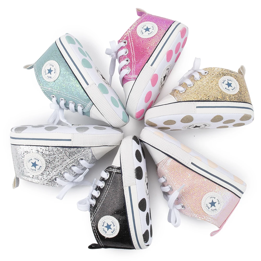 

Hot Newest fashion Canvas bling Sequins Soft sole First walker toddler boy girl baby shoes, 8 colors