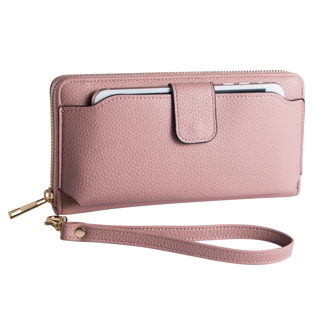 

Women Single Zip Wallet Cell Phone Pocket Wristlet Clutch Purse Card Holders