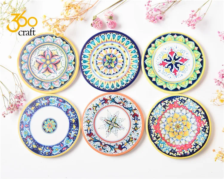 

Amazon Hot Sale Souvenir Mandala Design Sublimation Blank Ceramic Coaster With Cork Back