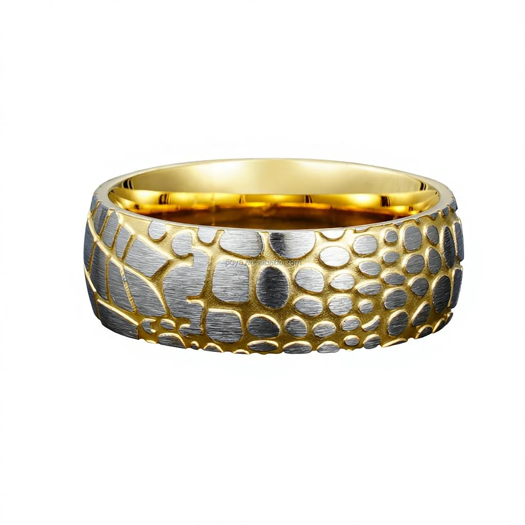 POYA Classic  8mm Stainless Steel Ring Etched Superconductor  Gold/Rose Gold for Wedding Engagement Gift