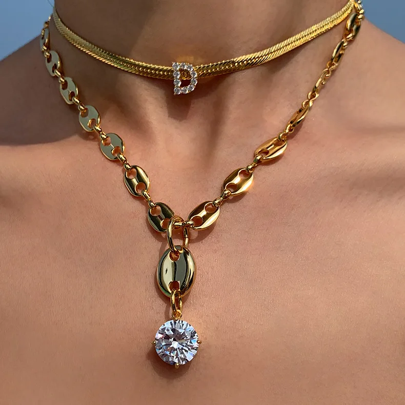 

Fashion hip hop style necklace high grade copper claw set zircon shining clavicle chain versatile jewelry, Picture shows