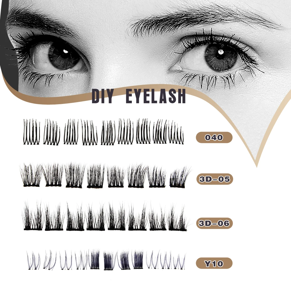 

Diy semi permanent mink eyelash extensions pre-cut segmented eyelashes, Natural black