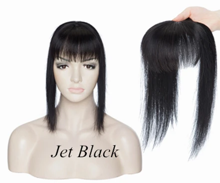 

Real human hair topper mono base 10x10cm Jet Black 150% density Silky Straight toupee human hair with bangs clips in
