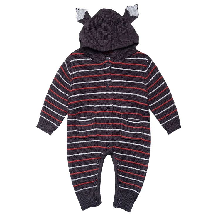 

New Design Spring Autumn Newborn Baby Knitted Sweater Romper One-piece Cotton Soft Baby Romper With Hood, Picture