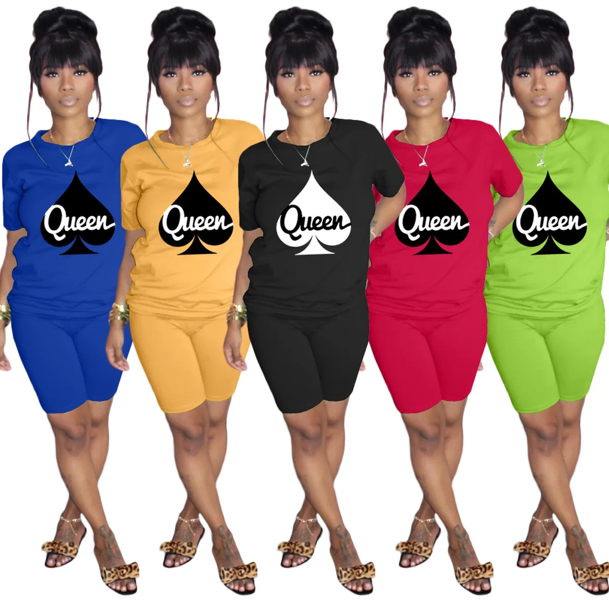 

2 Piece Sets Womens Outfits Fashion Ladies Top and Shorts Two Piece Set Letter Print Casual Outfits Women 2 Piece Shorts Set, Yellow, red, black, fluorescent, blue