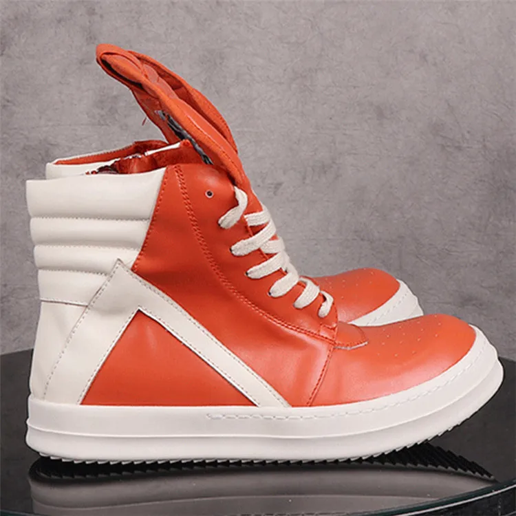 

Rric owees Large size wholesale leisure sports shoes fashion trend high top leather daily orange men's thick soled leisure shoes