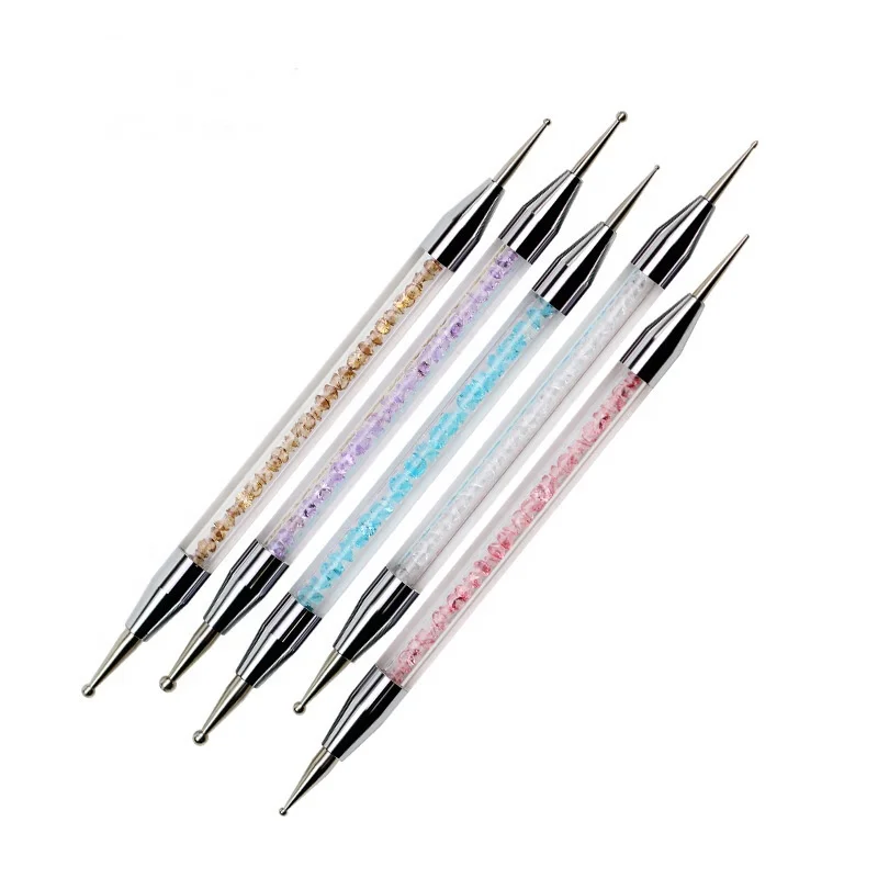 

5pcs UV Gel Painting 2 Way Nail Art Dotting Pen Acrylic Handle Rhinestone Crystal Manicure Tool, Colorful