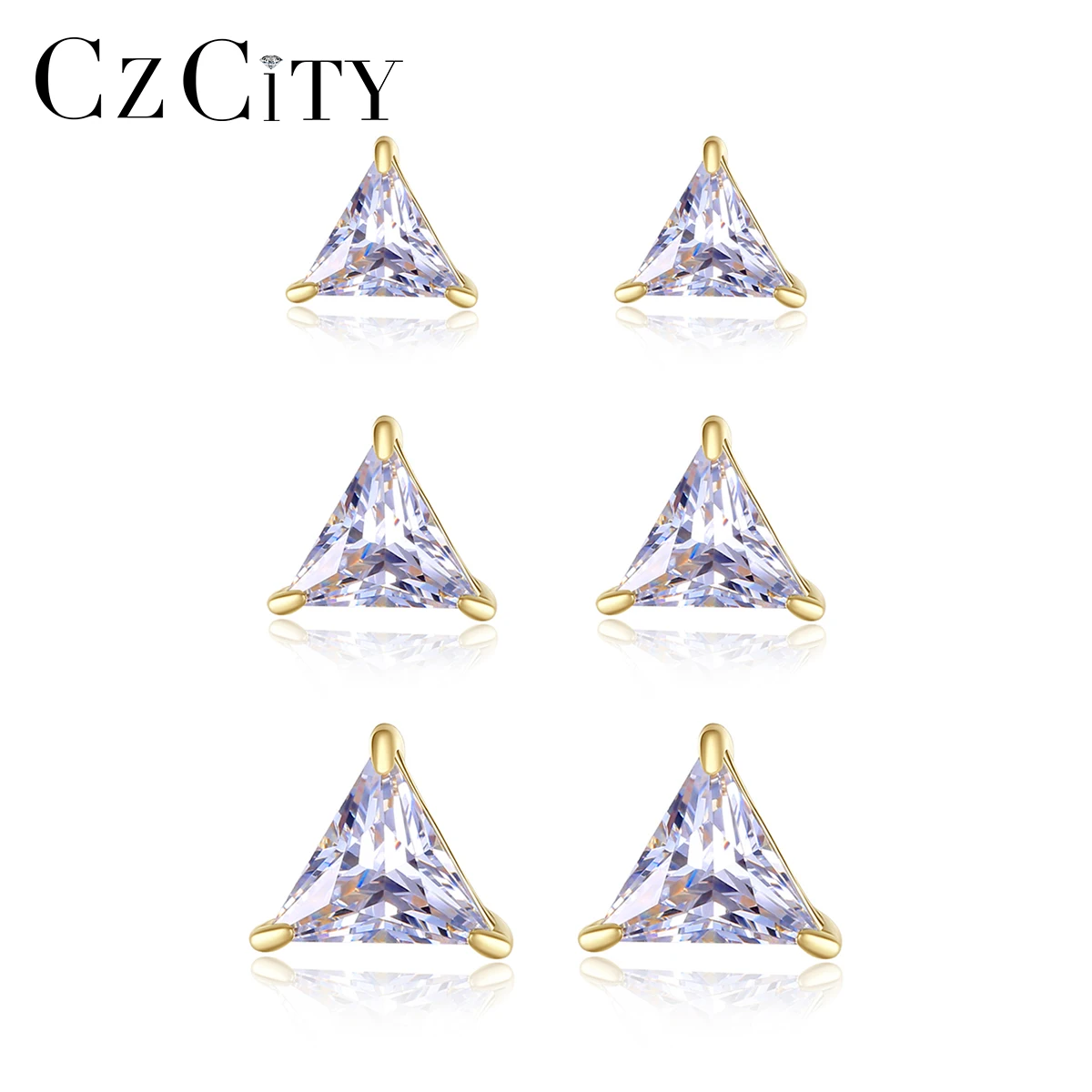 

CZCITY Triangle Geometric 2021 Trending Sterling Silver Stone Point Iced Out 925 Simple French Style Stud Earring Set