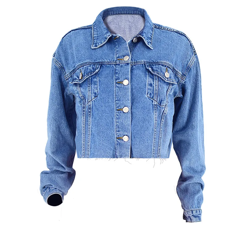 

2021 Hot Sale Good Quality Fashion Blue Denim Jackets Women Crop Denim Jean Jacket For Ladies, As shown or custom