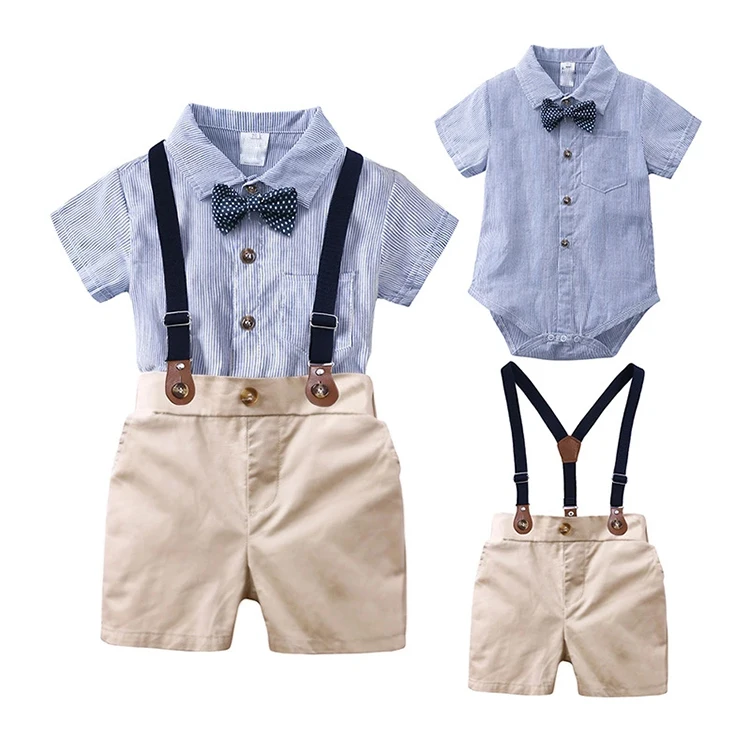 

Summer newborn baby boy clothes 2PCS sets bow ties shirts + suspenders pants baby boys clothing set