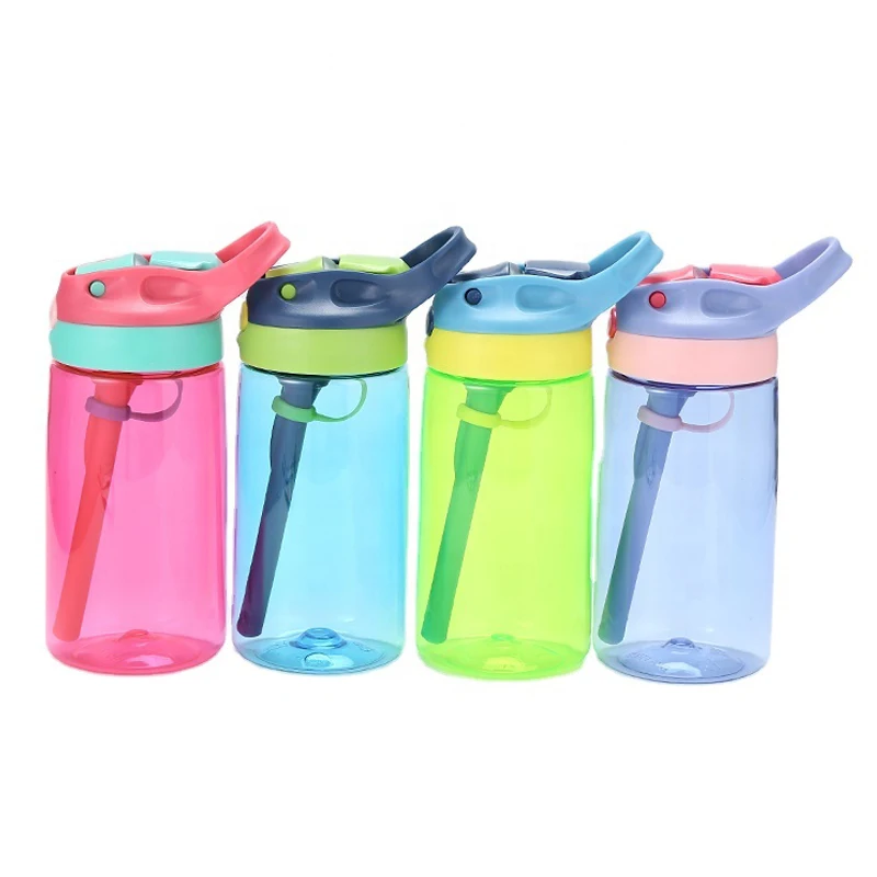 

480ml Kids Cartoon Cute Plastic Water Bottle Eco-friendly Transparent with Straw
