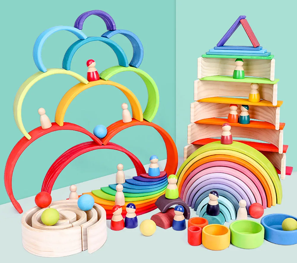 Kids Educational Rainbow Stacking Wooden Baby Toy,Baby Wooden Rainbow