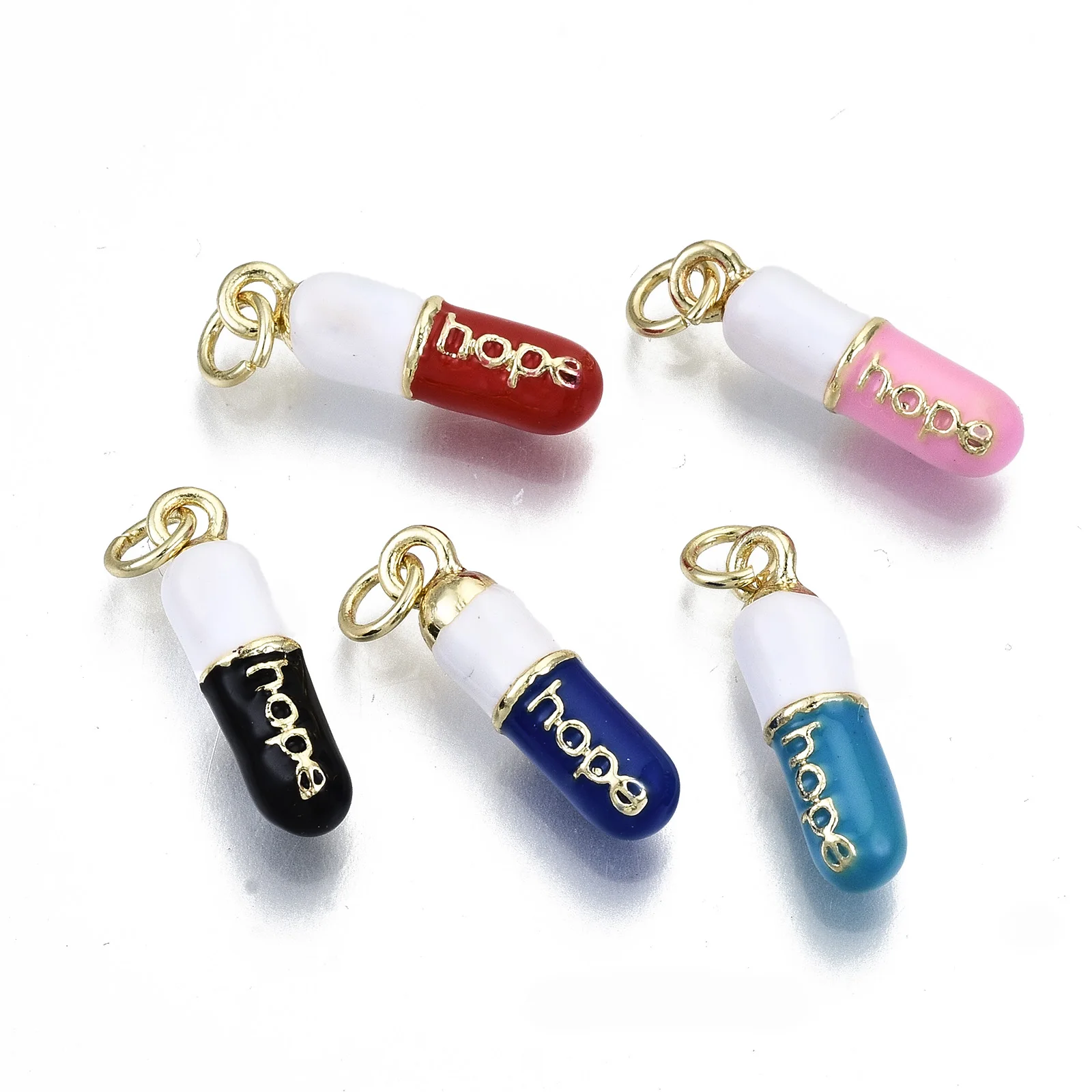 

PandaHall Oval Pill Bar Shape Inspirational Message Brass Enamel Pendants