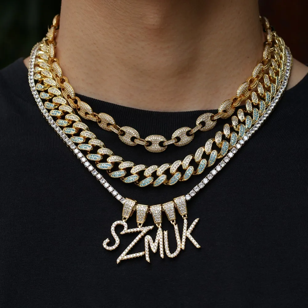 

Free Commission Full Iced Out For Men HipHop Jewelry Gift Customize Brush Font Name Necklace Pendant Gold Custom, Gold,silver