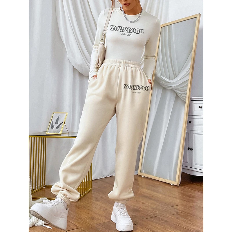 

2 piece lounge set women fall 2023 custom ladies outfit two piece long sleeve t shirt and pants sets